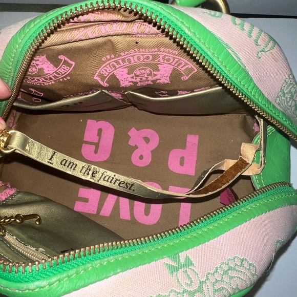 RARE Vintage Green & Pink Juicy Couture Bowler Bag Purse Satchel y2k preloved - Picture 7 of 9